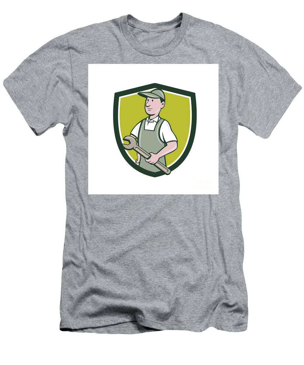 Repairman Holding Spanner Crest Cartoon Aloysius Patrimonio T-Shirt