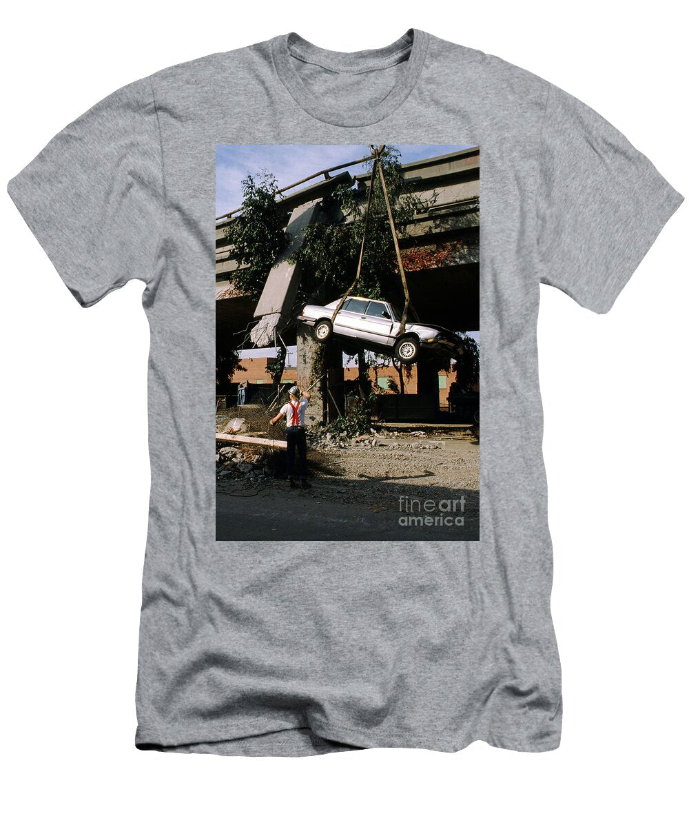 Rescue Crews Lifting a Car Cypress Freeway Collapse Earthquake Wernher Krutein T-Shirt