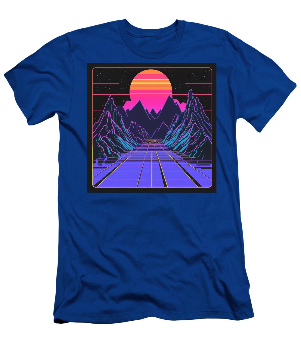 Retro 80s Synthwave Landscape with Grid and Sun Ben Monster T-Shirt