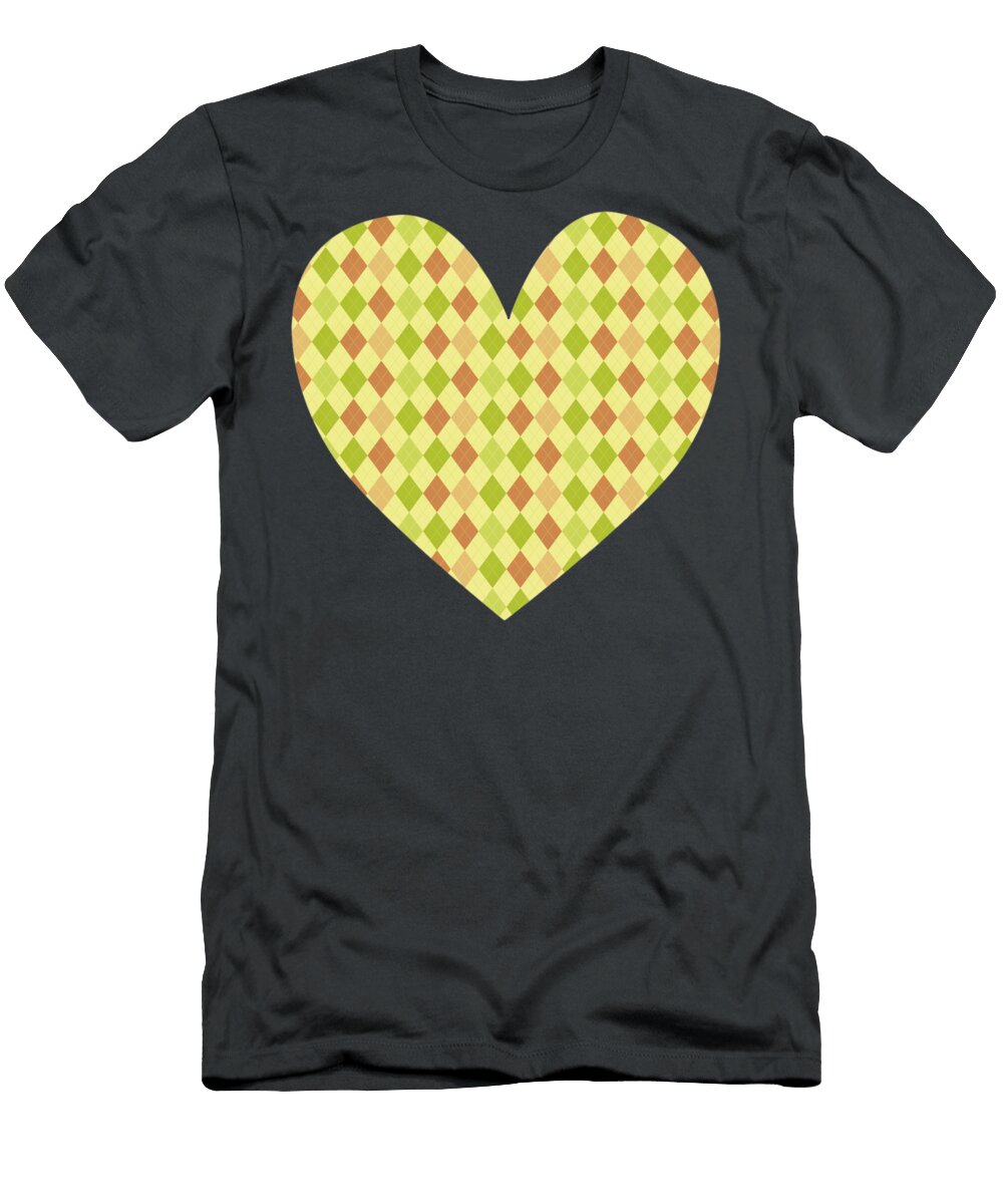 Retro Argyle Peach and Green Art Heart Gaby Ethington T-Shirt