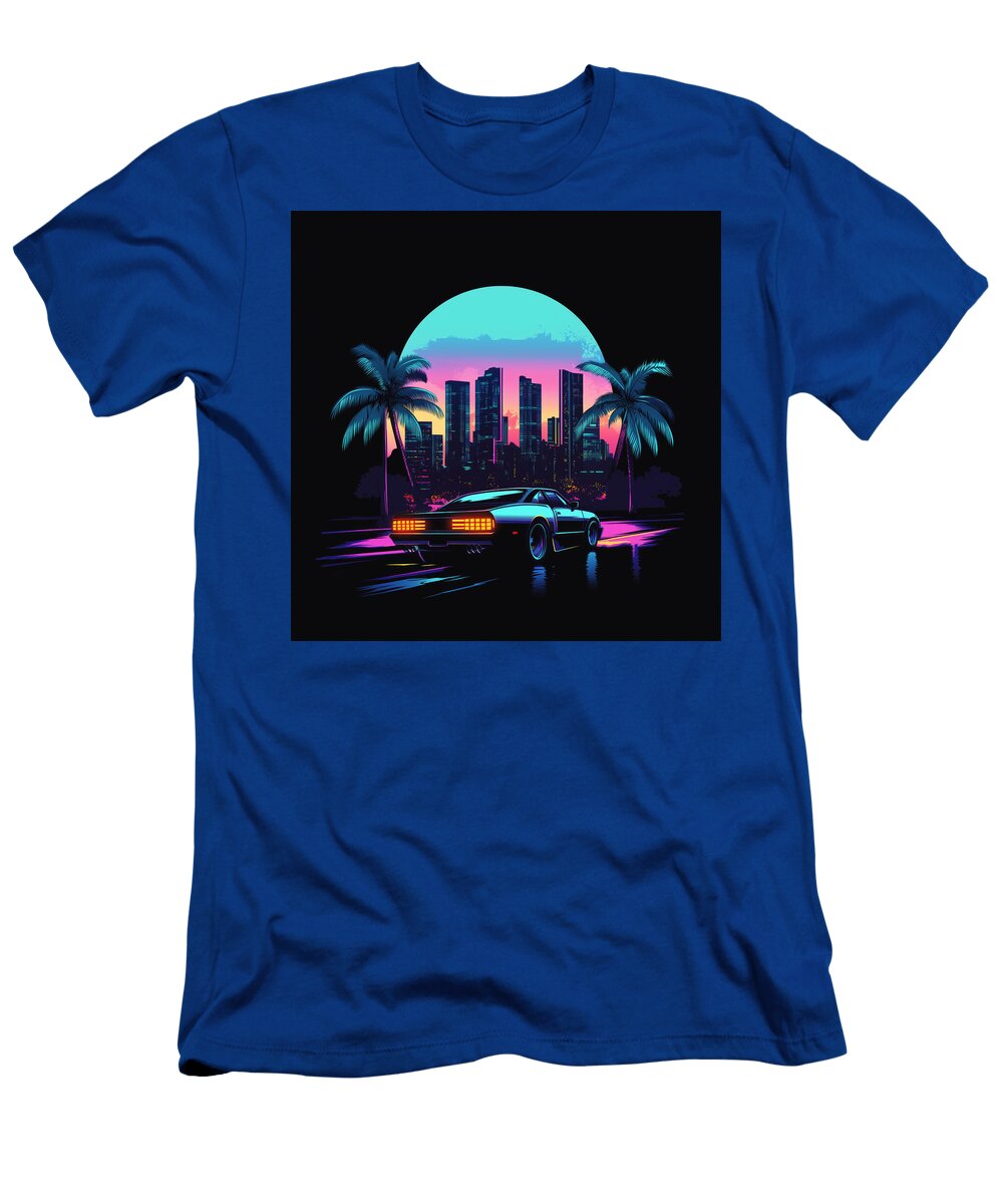 Retro Car Driving Through City At Sunset Leo Fliker T-Shirt