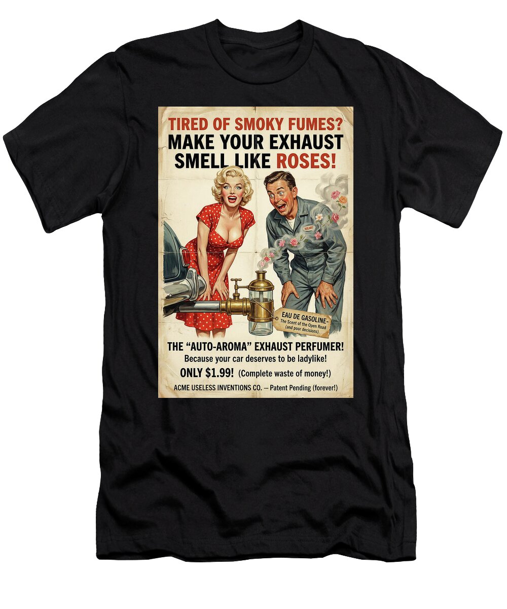 Retro Car Exhaust Ad Classic Retro US Humor Ad Poster Fictional Gadgets Funny Parody Sampadart Gallery T-Shirt