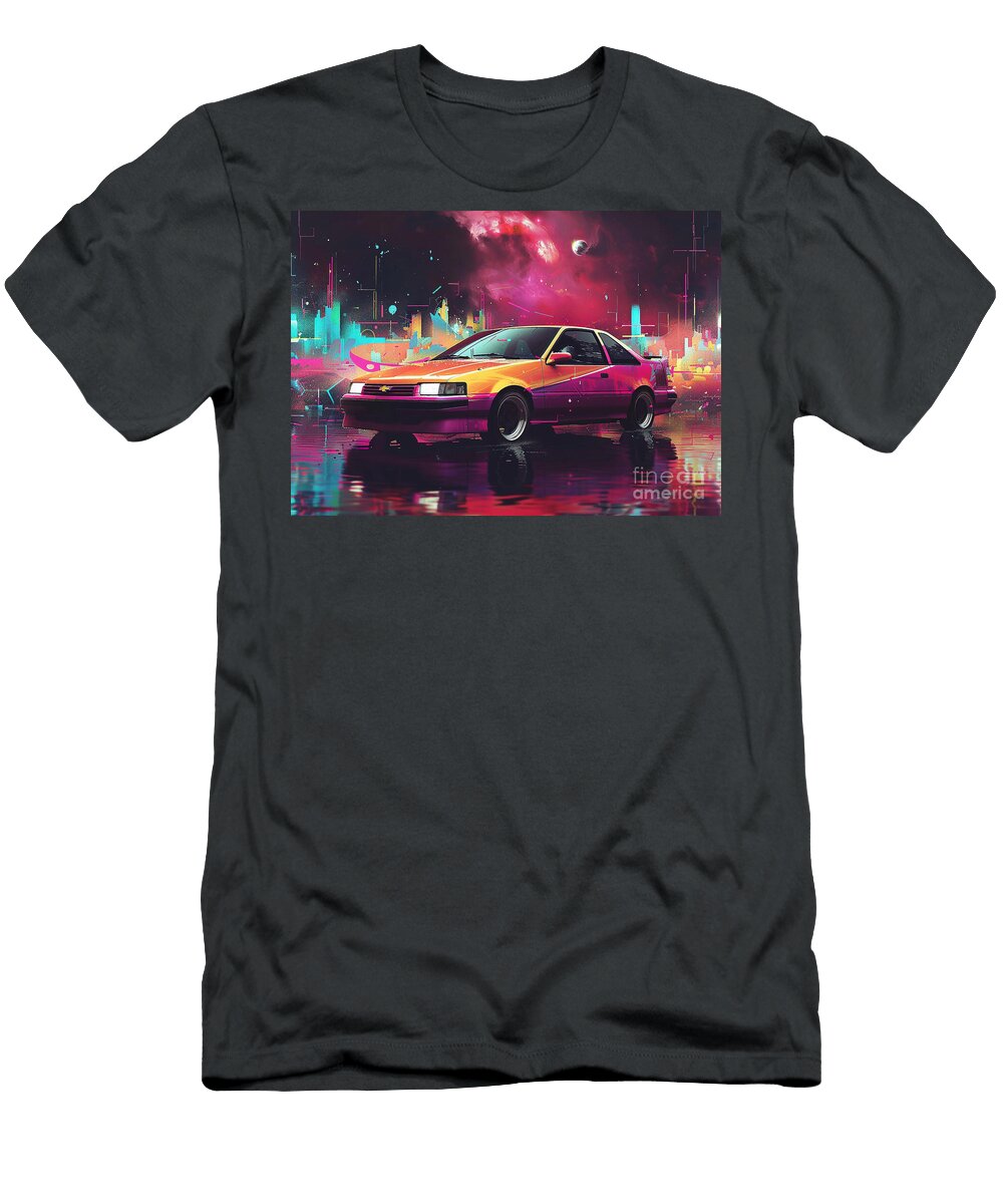 Retro Car in a Futuristic Cityscape with Neon Lights Lowell Harann T-Shirt