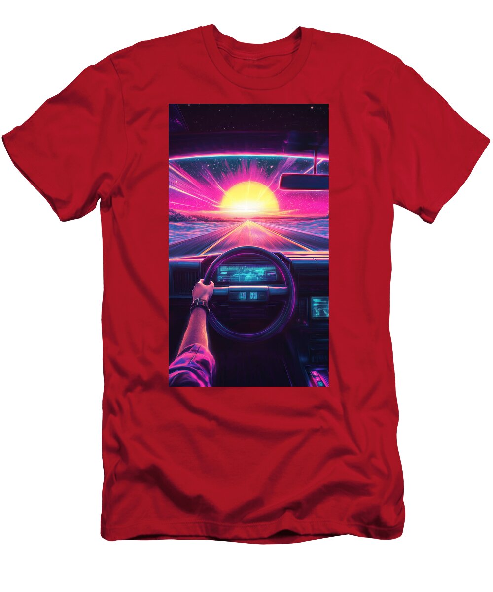 Retro Car Interior Driving Into Sunset Fabio Amato T-Shirt