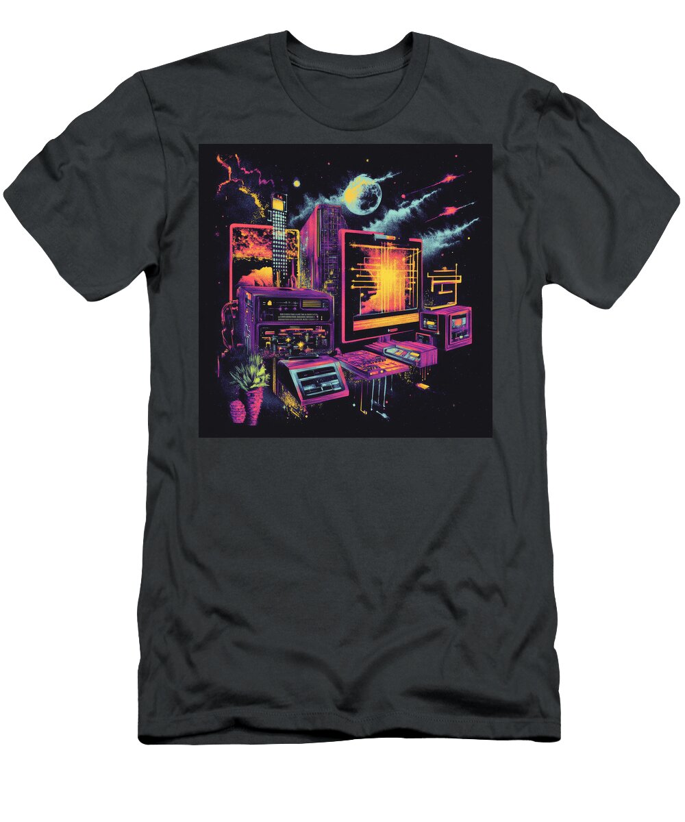 Retro Computer Setup Under Night Sky Grahama Shanki T-Shirt