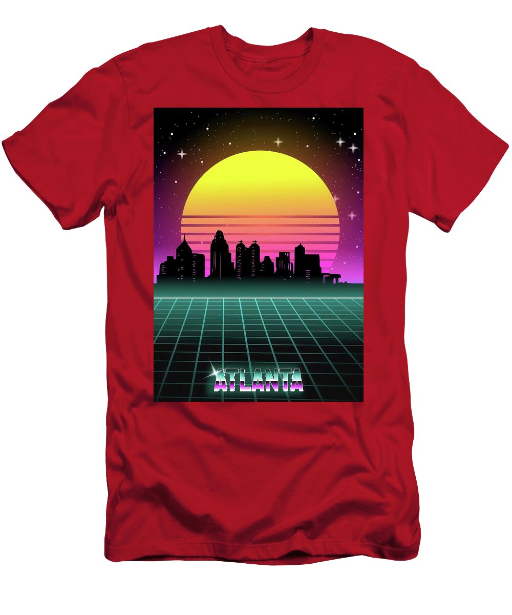 Retro Futuristic Atlanta Skyline Atlanta Synthwave Travel Poster Art Print T-Shirt