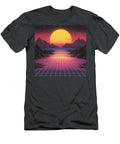 Retro Futuristic Landscape with Grid Sun Mountains Pradhan Radha T-Shirt