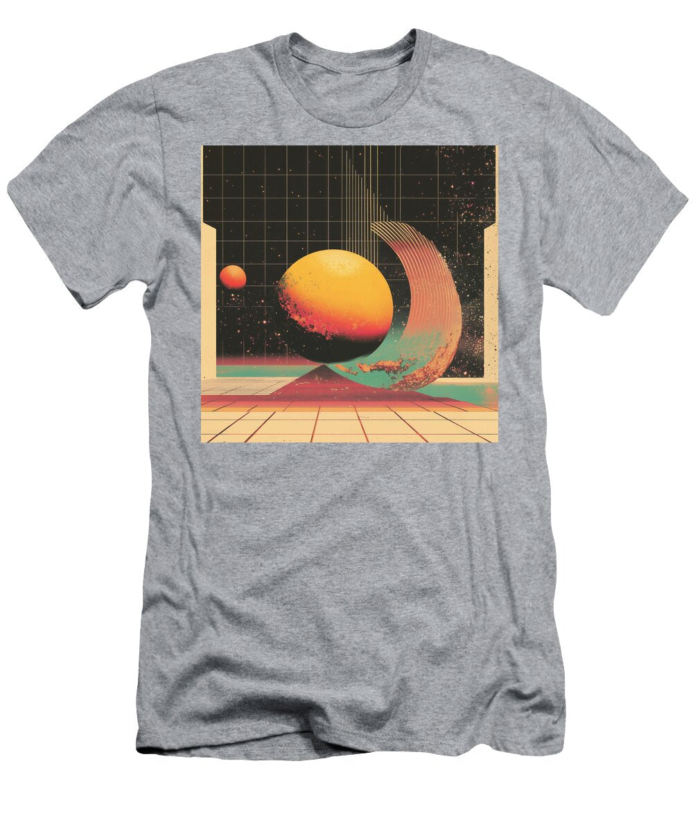 Retro Futuristic Space Scene with Planets and Grids Eblea Flip T-Shirt