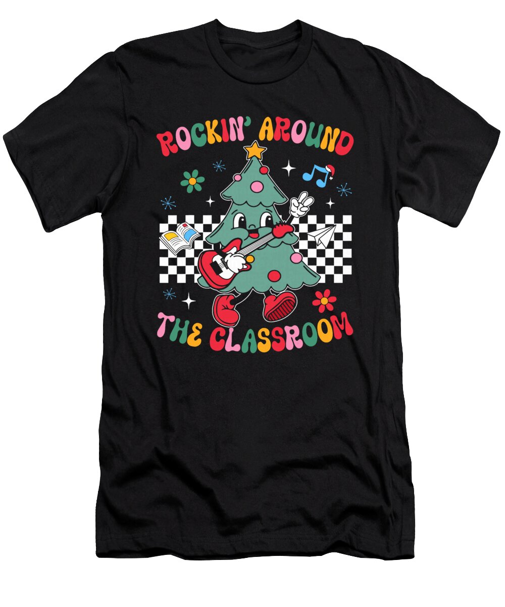 Retro Groovy Teacher Christmas Rockin Around Sophie Eleanor T-Shirt