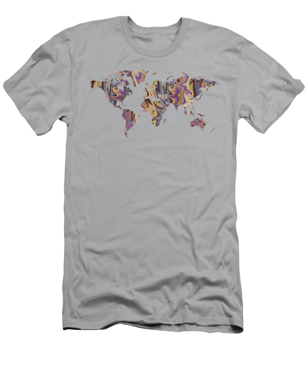 Retro Purple Yellow Swirls World Map Watercolor Silhouette Colorful Png Design Irina Sztukowski T-Shirt