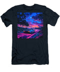 Retro Sports Car Drives Into Vibrant Sunset on a Winding Road Nicolaj Brinker T-Shirt