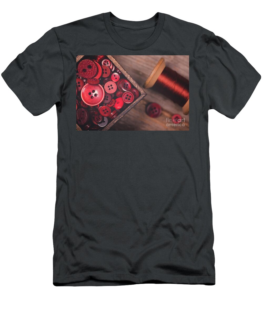 Retro Styled Red Buttons and Thread Jane Rix T-Shirt