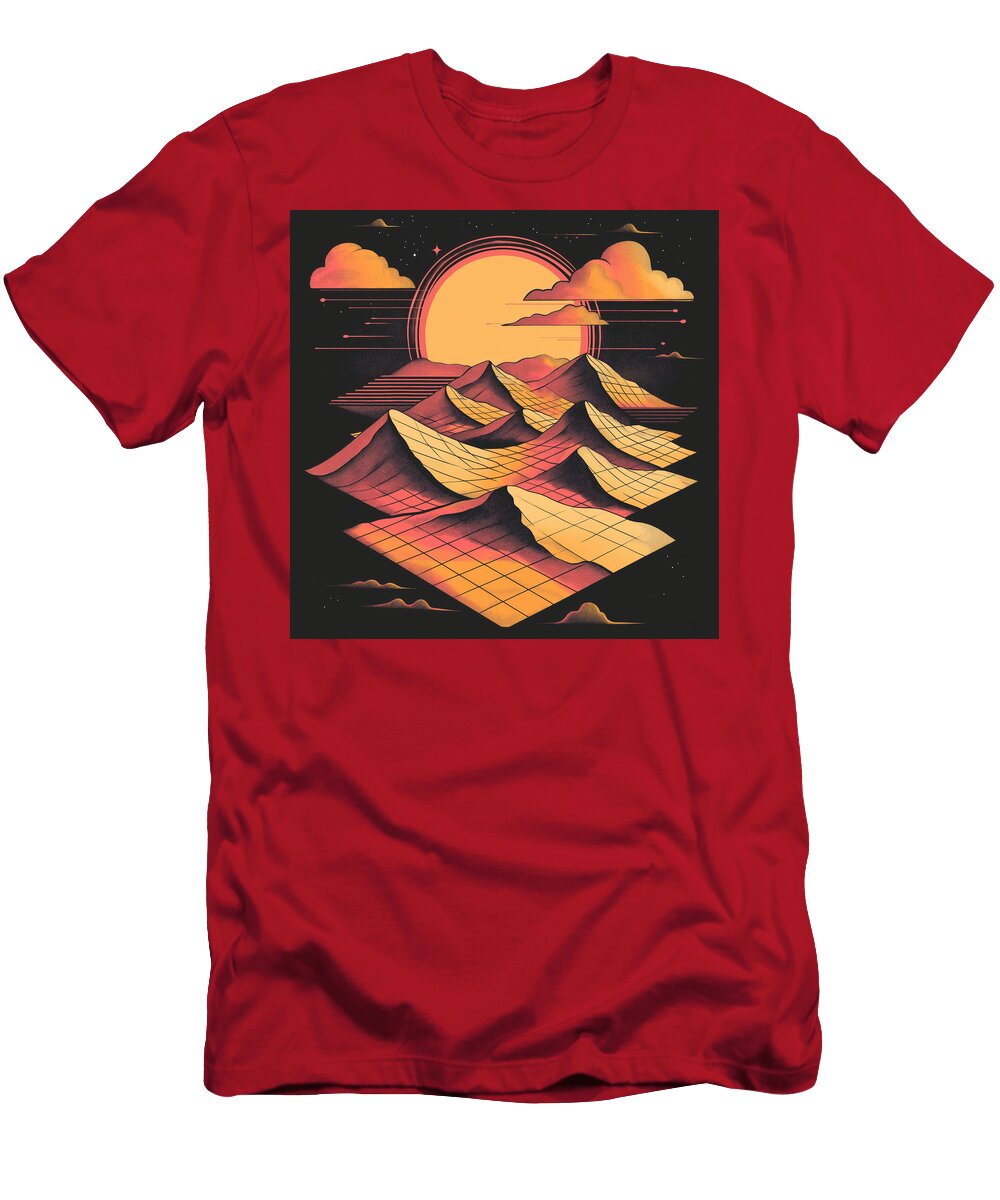 Retro Sunset Over Abstract Desert Landscape Zacy Scared T-Shirt
