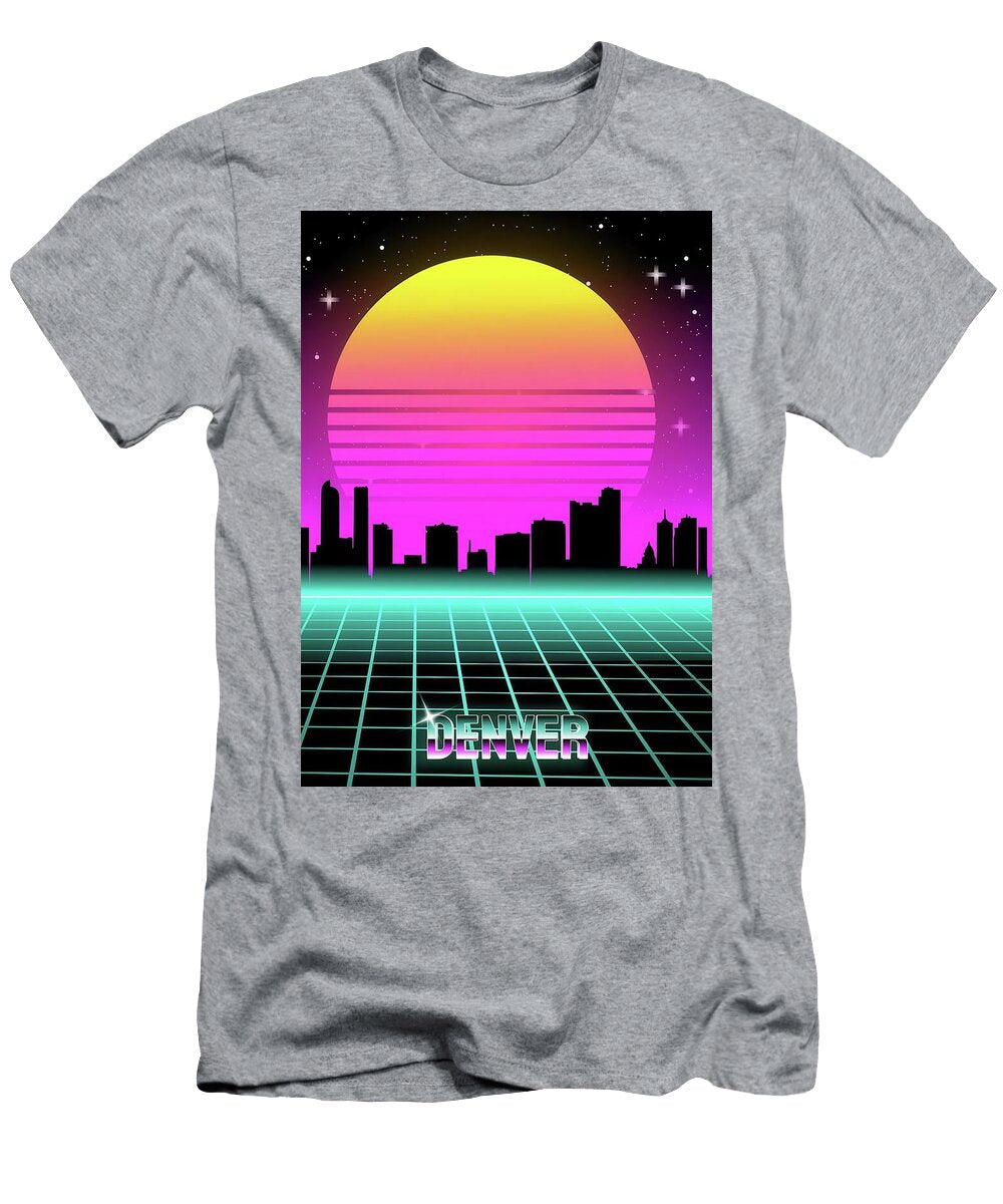 Retro Sunset Over Denver Skyline Denver Synthwave Travel Poster Art Print T-Shirt