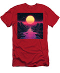 Retro Synthwave Landscape with Glowing Sun Grid Path and Mount Dhugela Engga T-Shirt