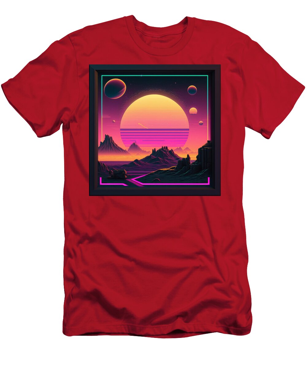 Retrofuturistic Landscape with a Large Sun and Multiple Planets Omolara Oladimeji T-Shirt