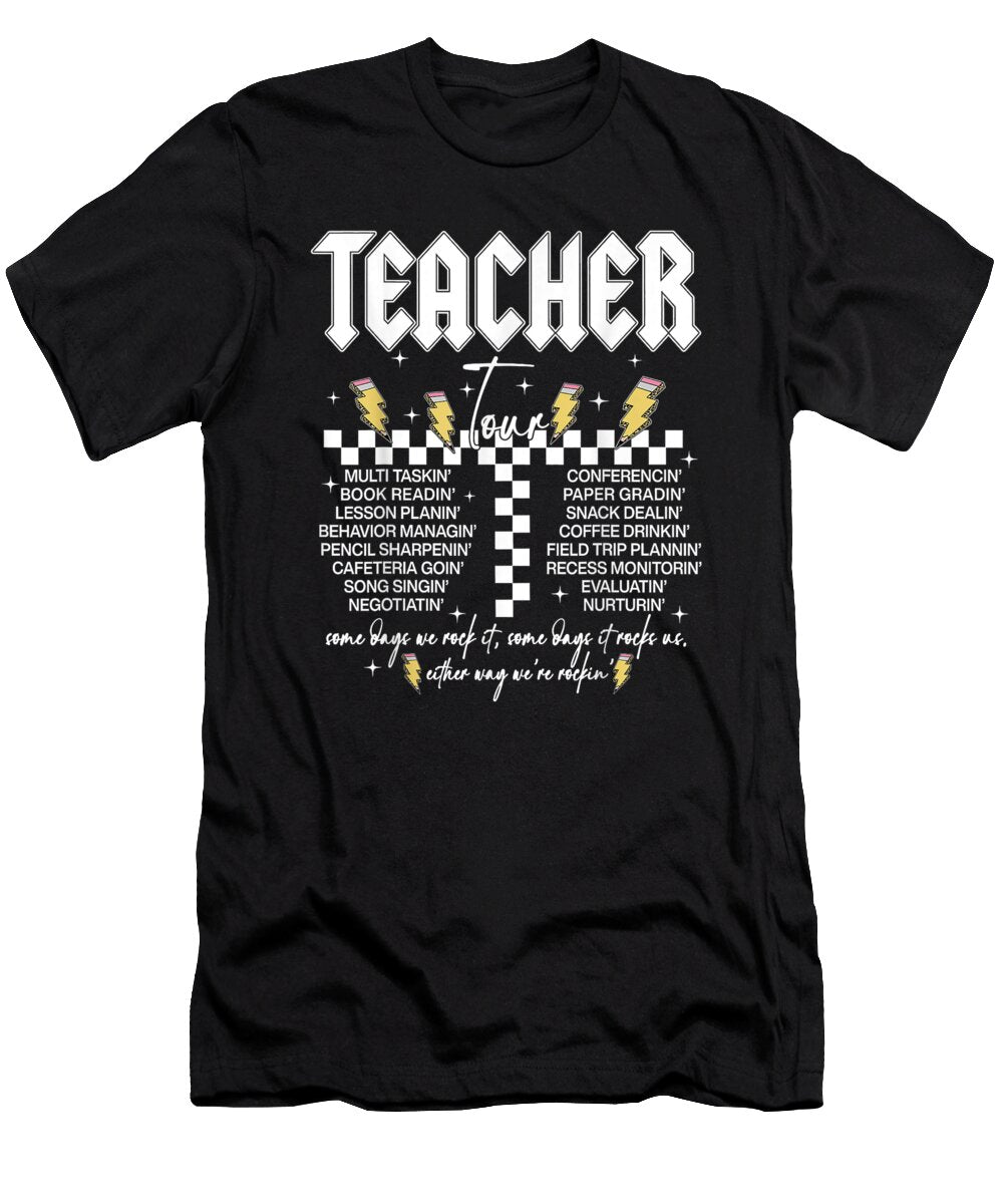 Rockn Roll Teacher Student Abcd Leopard Pencil Lightning Dhbubble T-Shirt