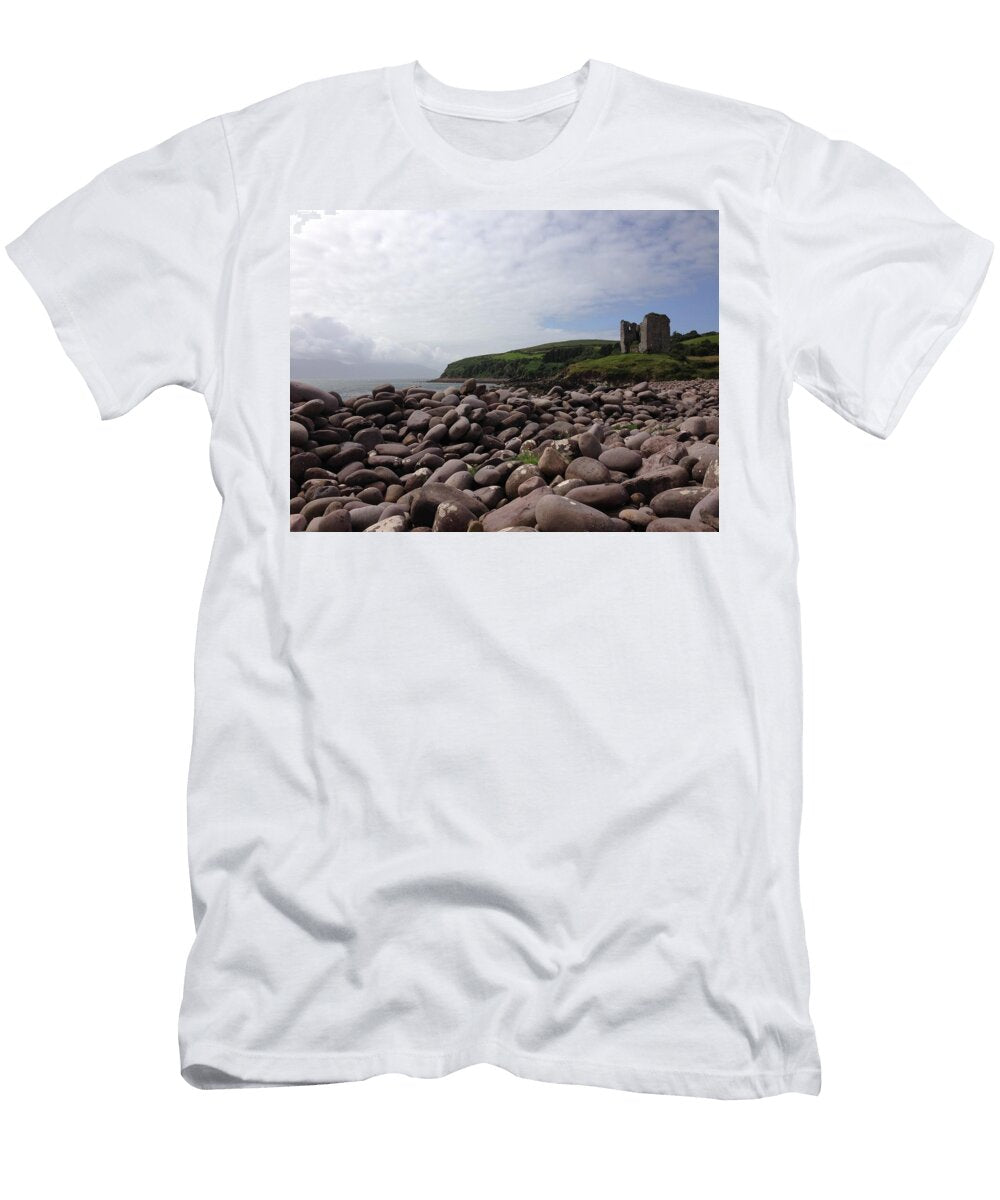 Rocky Shoreline with Ruined Castle Laveta Kirby T-Shirt