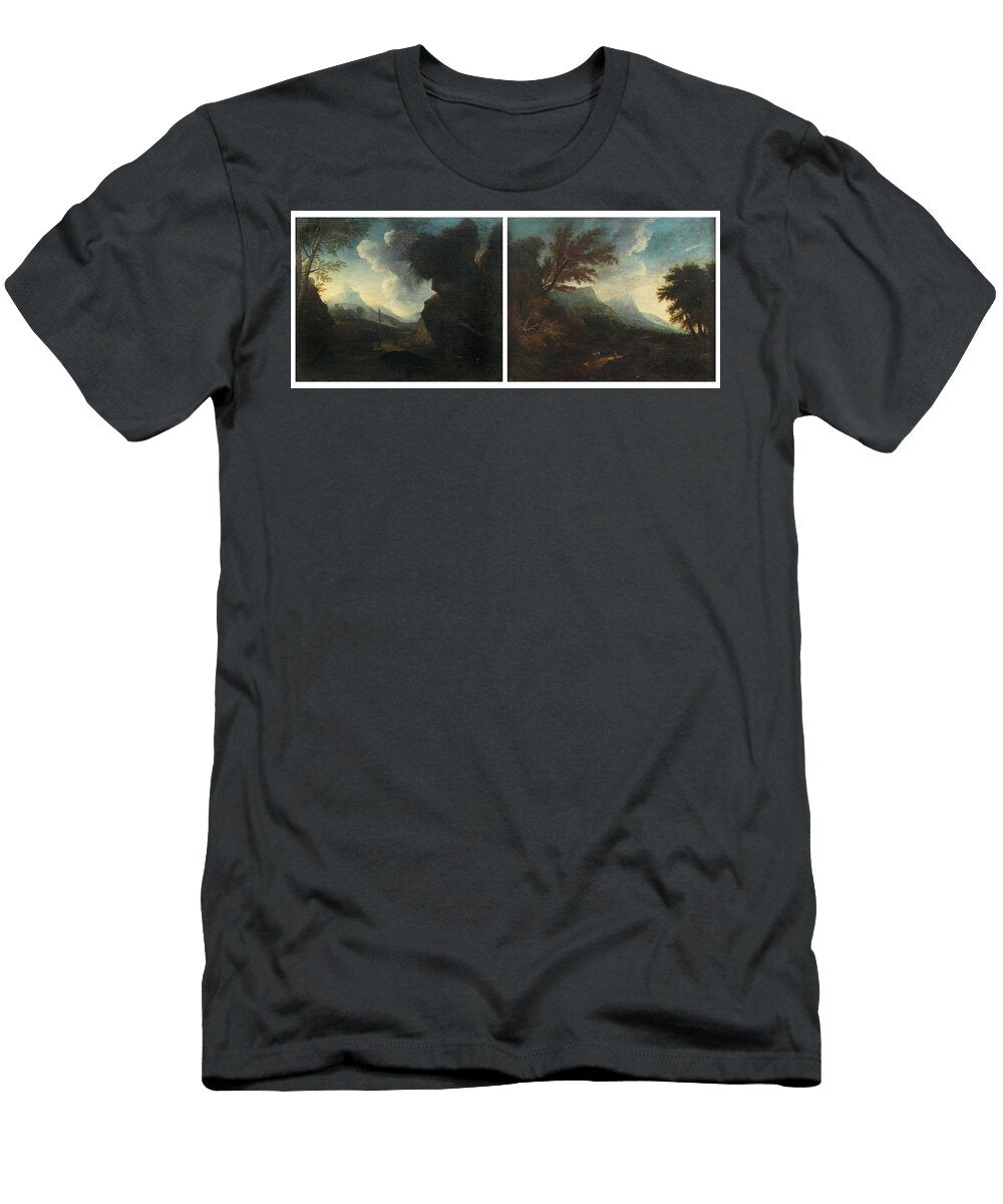 Roman School Century a Mountainous Landscape and a Rocky Landscape Celestial Images T-Shirt
