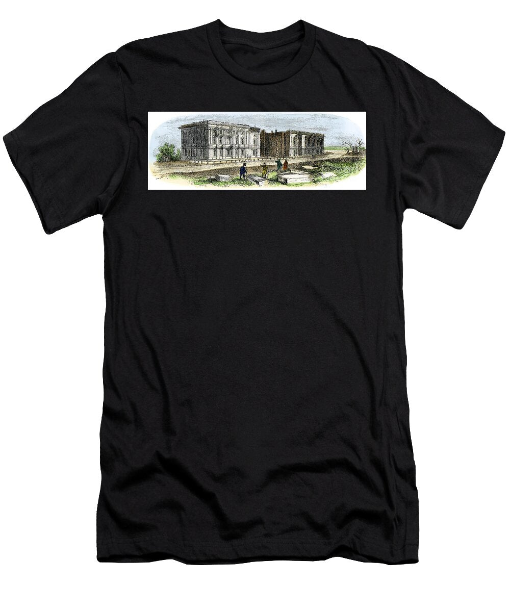 Ruin of the United States Capitol After the British Fire in Washington DC During the War of 1812 Colour Engraving of the 19th Century American School T-Shirt