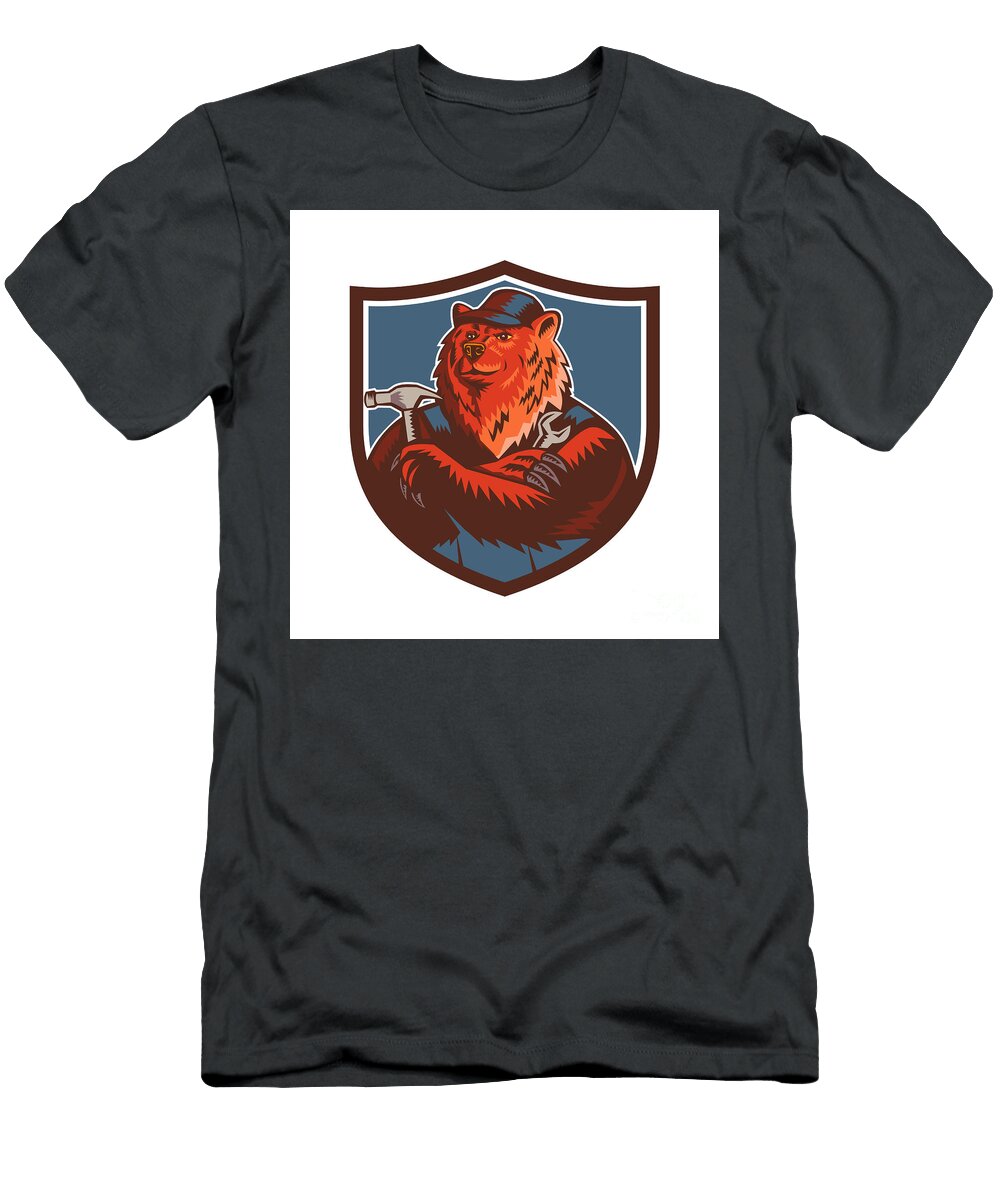 Russian Bear Builder Handyman Crest Woodcut Aloysius Patrimonio T-Shirt