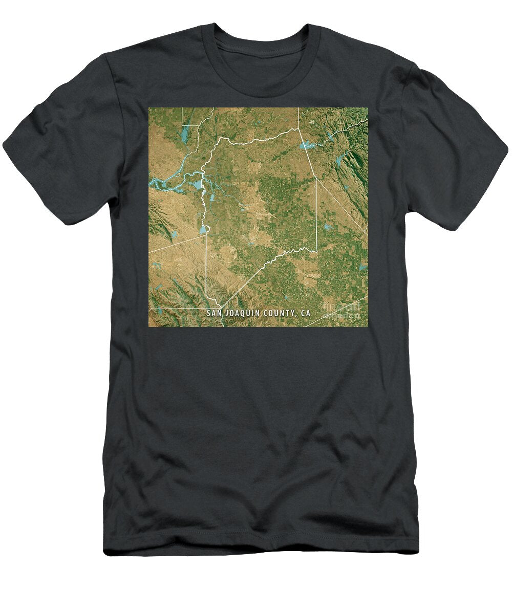 San Joaquin County Ca Satellite Topographic Map 3d Render True C Frank Ramspott T-Shirt
