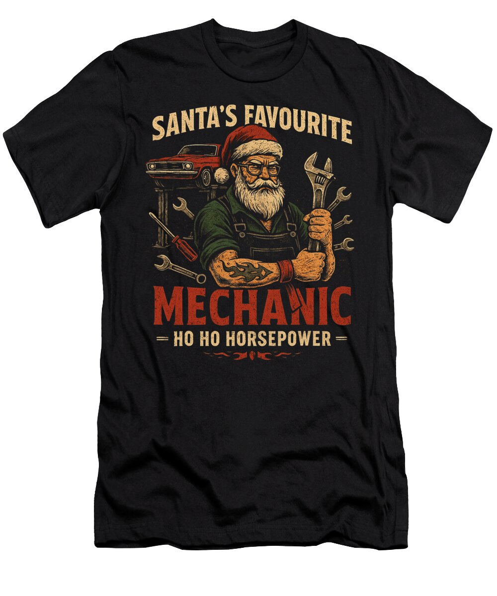 Santas Favourite Mechanic Ii Christmas Workshop Natalie Lidford T-Shirt