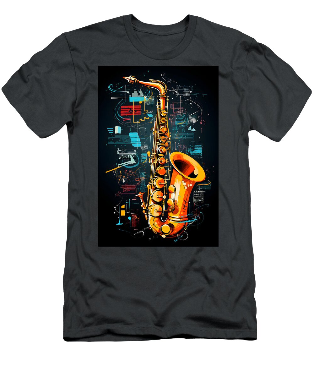 Saxophonic Reverie Jazz Echoes on a Chalkboard Canvas Ai Generated Olfactoart Studio T-Shirt