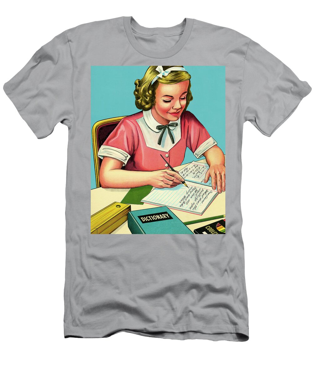 Schoolgirl Doing Homework Csa Images T-Shirt