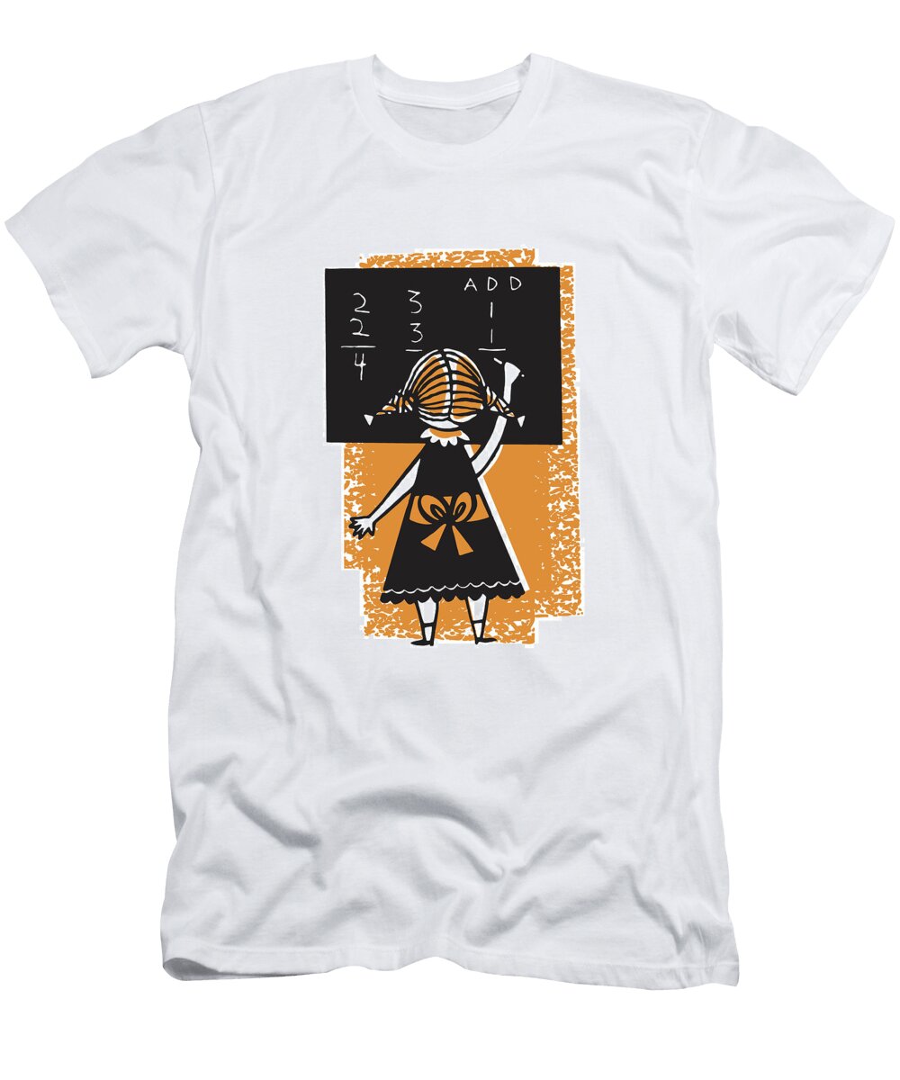 Schoolgirl Doing Math on Chalkboard Csa Images T-Shirt