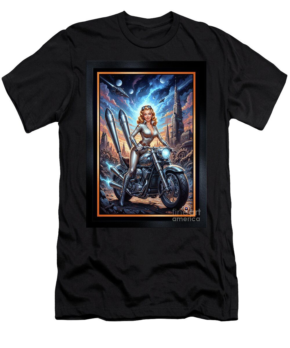 Sci Fi Pin Up Portrait of Ariana Rossi on Her Stellar Racer Captivating Ai Concept Art By Xzendor7 Xzendor7 T-Shirt