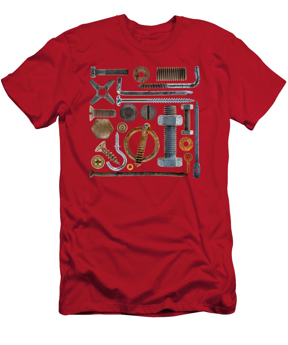 Screws Nuts Bolts and Hooks on Background Michal Boubin T-Shirt