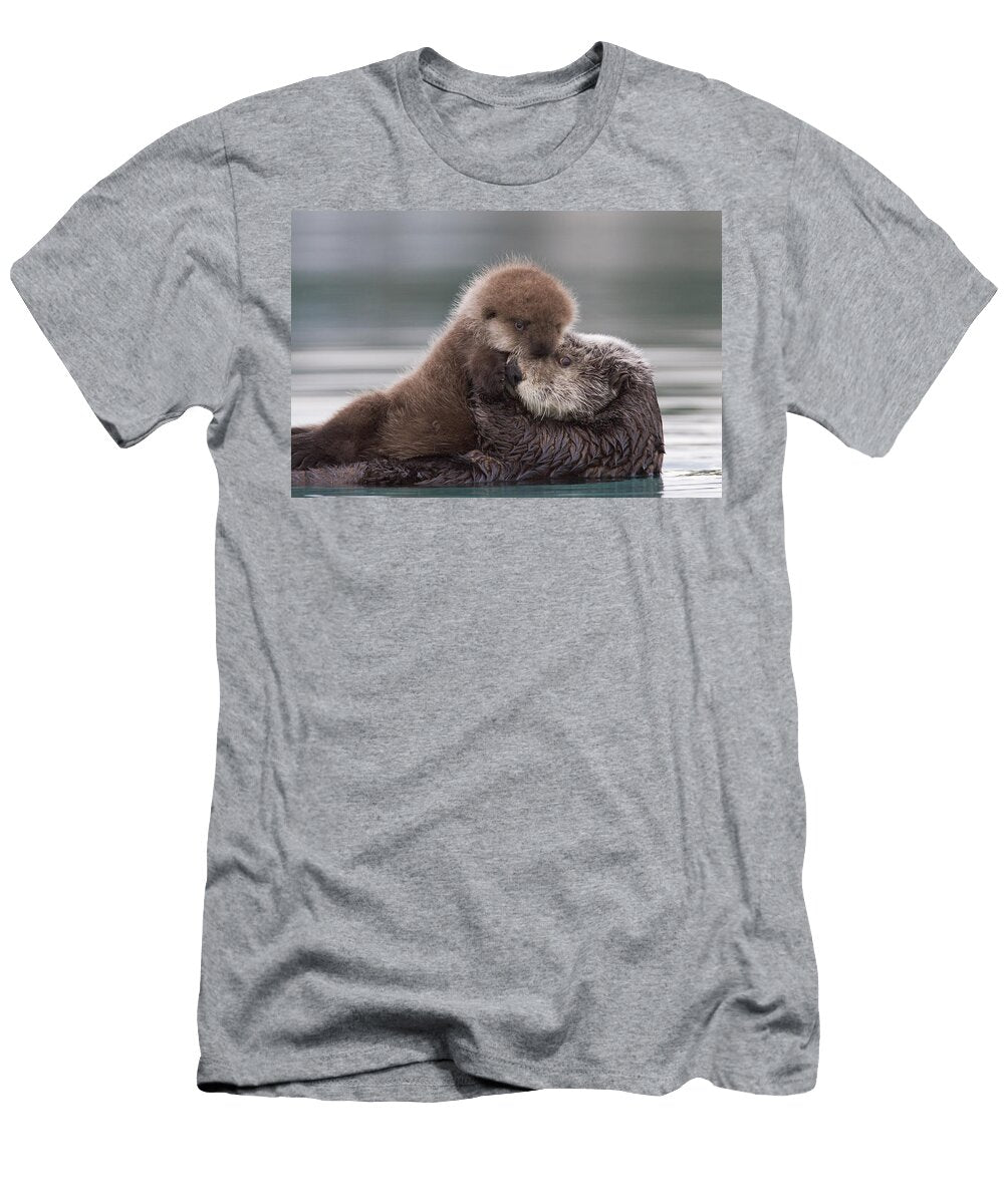 Sea Otter Holding Newborn Pup Milo Burcham T-Shirt