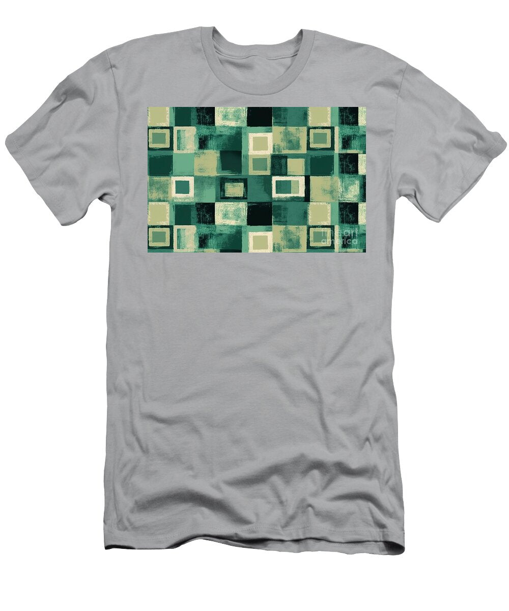 Seamless Painted Mid Century Modern Textile Texture Background Tileable Artistic Vintage Green Acrylic Paint Hand Drawn Stacked Squares Surface Pattern Fashion and Interior Design 3d Rendering N Akkash T-Shirt