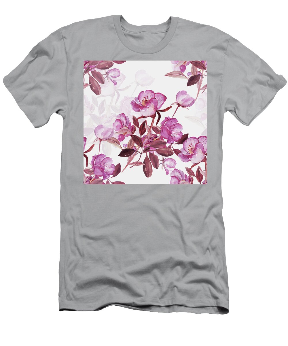 Seamless Pattern Flowering Branch of Rose Hips Watercolor Illustration Julien T-Shirt
