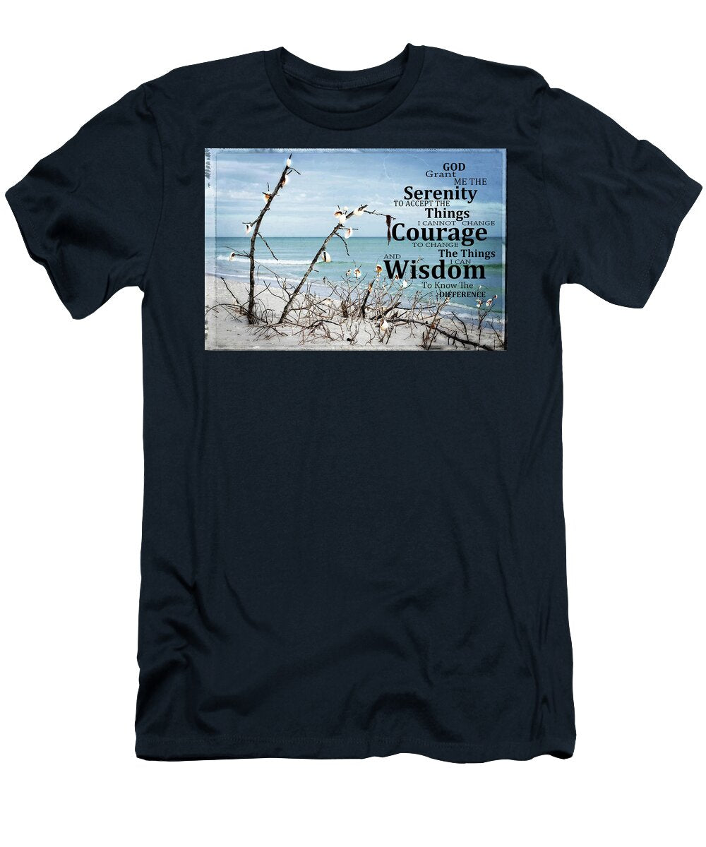 Serenity Prayer on the Beach Art By Sharon Cummings Sharon Cummings T-Shirt