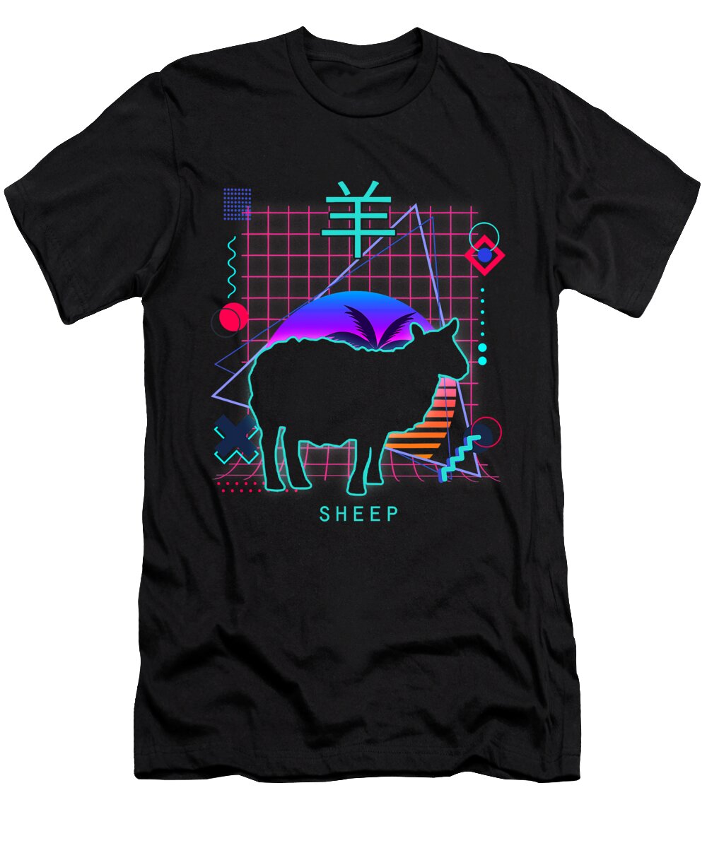 Sheep Aesthetic Vaporwave Style Sheep Animals Lover Japanese Grover Mcclure T-Shirt