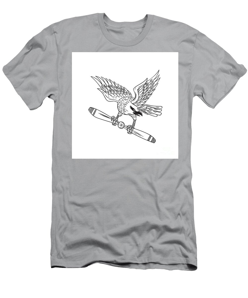 Shrike Clutching Propeller Blade Black and White Drawing Aloysius Patrimonio T-Shirt