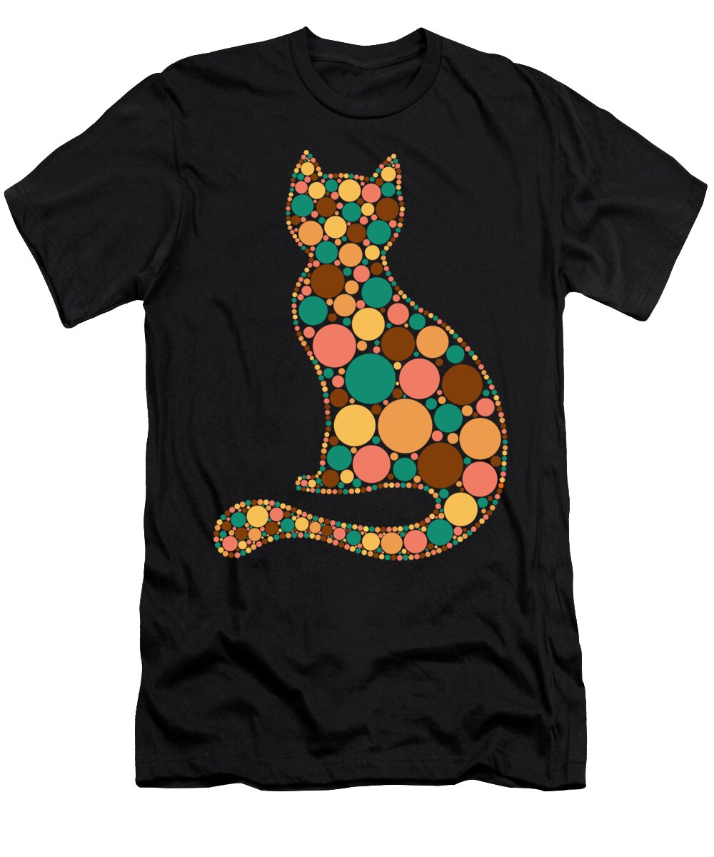 Silhouette of a Cat with Colored Polka Dots Retro Colors Andrei Krasnovi T-Shirt