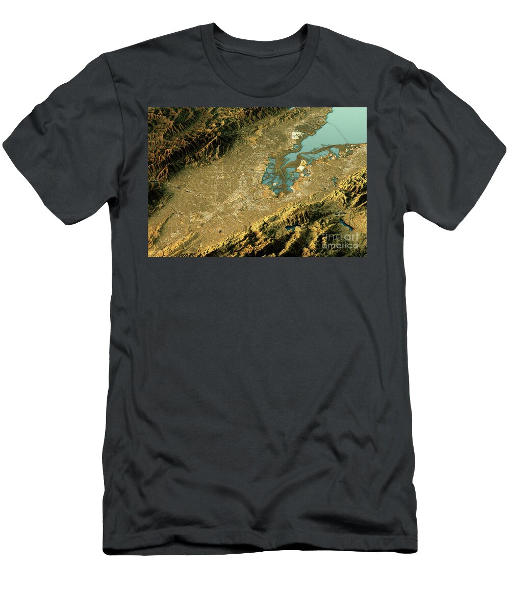 Silicon Valley 3d Landscape View East West Natural Color Frank Ramspott T-Shirt