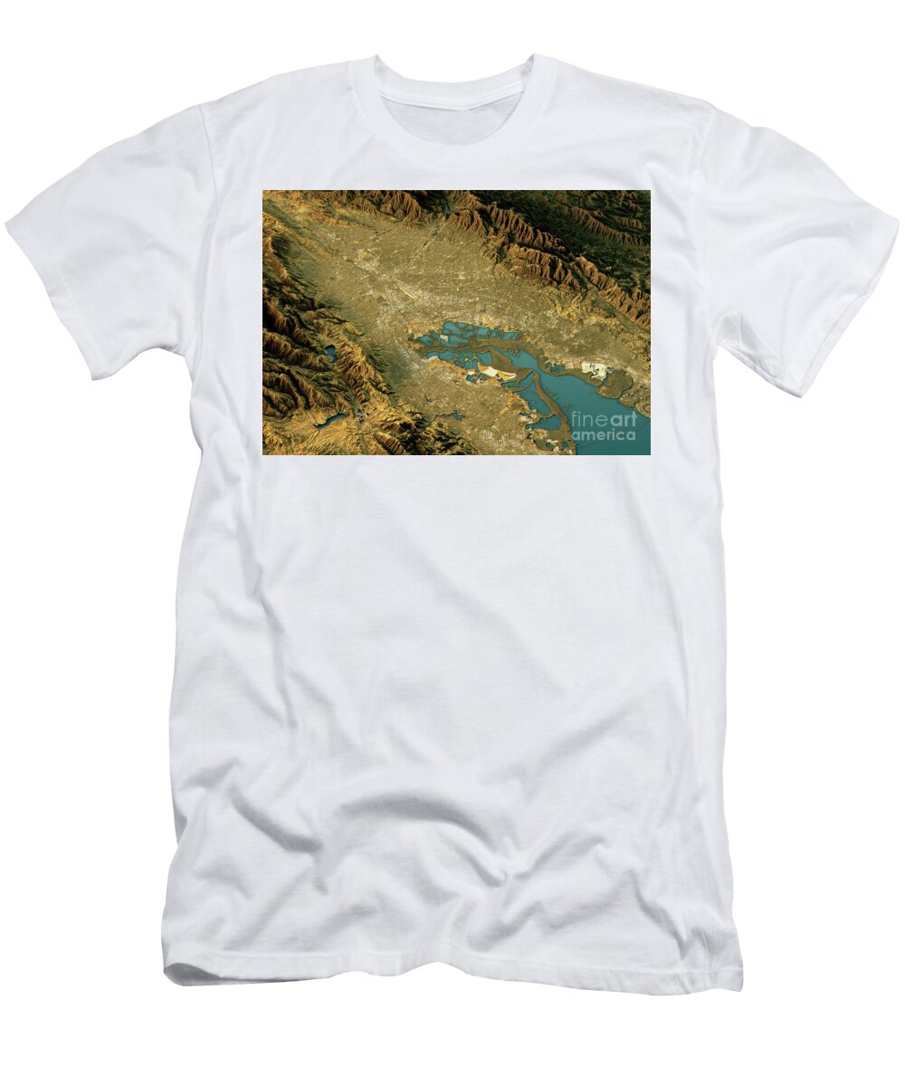 Silicon Valley 3d Landscape View North South Natural Color Frank Ramspott T-Shirt