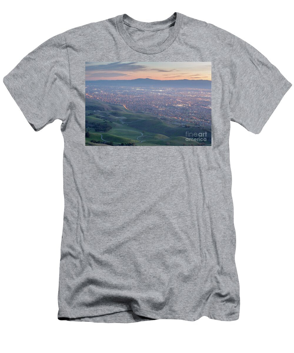 Silicon Valley and Green Hills At Dusk Monument Peak Ed R Levin County Park Milpitas California Yuval Helfman T-Shirt