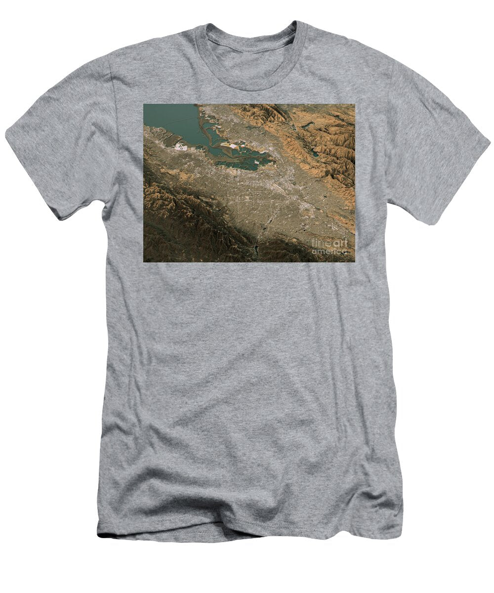 Silicon Valley Topographic Map 3d Landscape View Natural Color Frank Ramspott T-Shirt