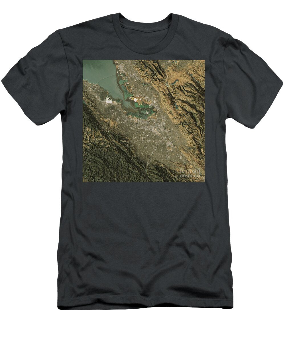 Silicon Valley Topographic Map Natural Color Top View Frank Ramspott T-Shirt