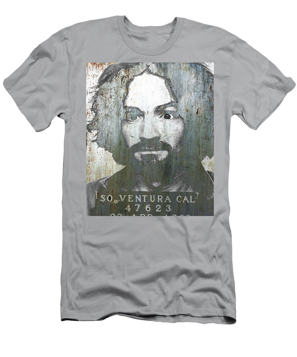 Silver Charles Manson Mug Shot 1969 Vertical Tony Rubino T-Shirt