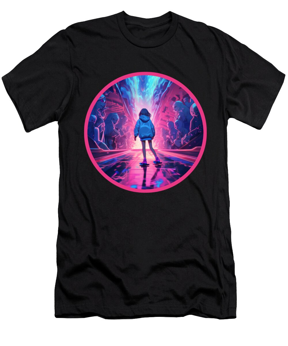 Skateboarding Anime Girl Vaporwave Statue Tunnel Indie Aesthetic Sifou Store T-Shirt