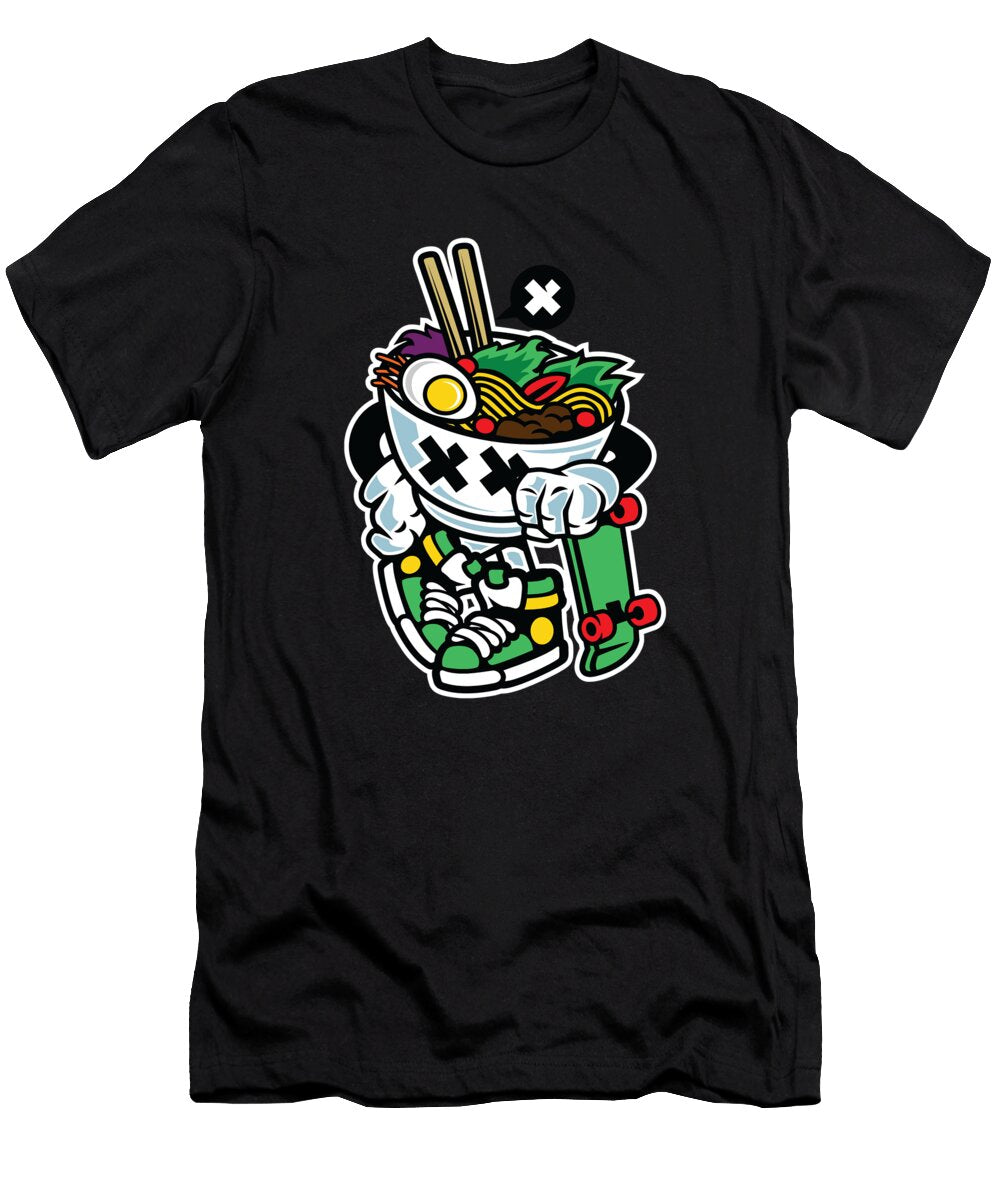 Skater Ramen Bowl Cartoon Noodle Character Wall Art Nabil Wazi T-Shirt