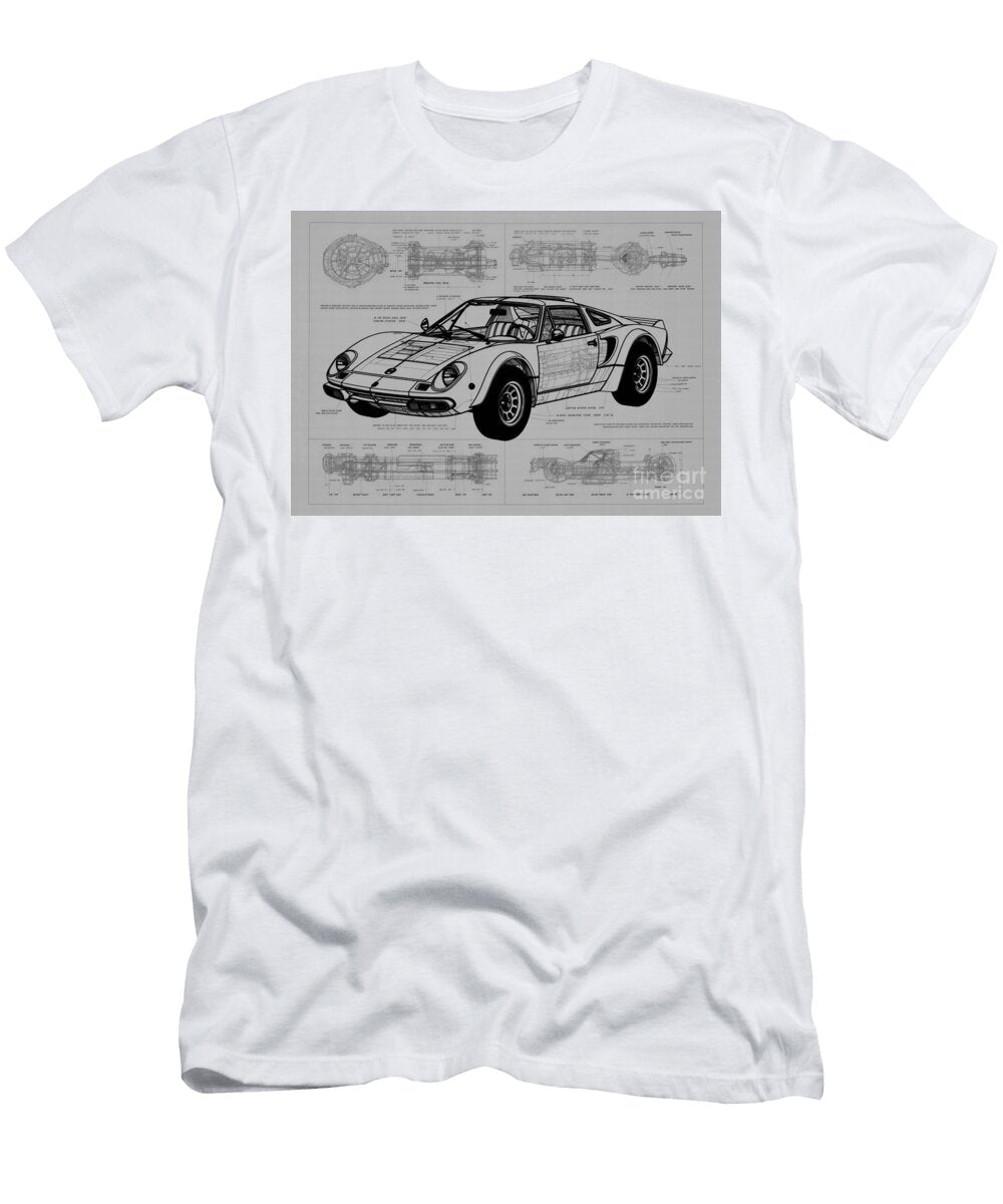 Sketch Auto Lamborghini Car Vehicle Lp400 Geometric Pencil Monochrome Minimal Countach Clint Mclaughlin T-Shirt
