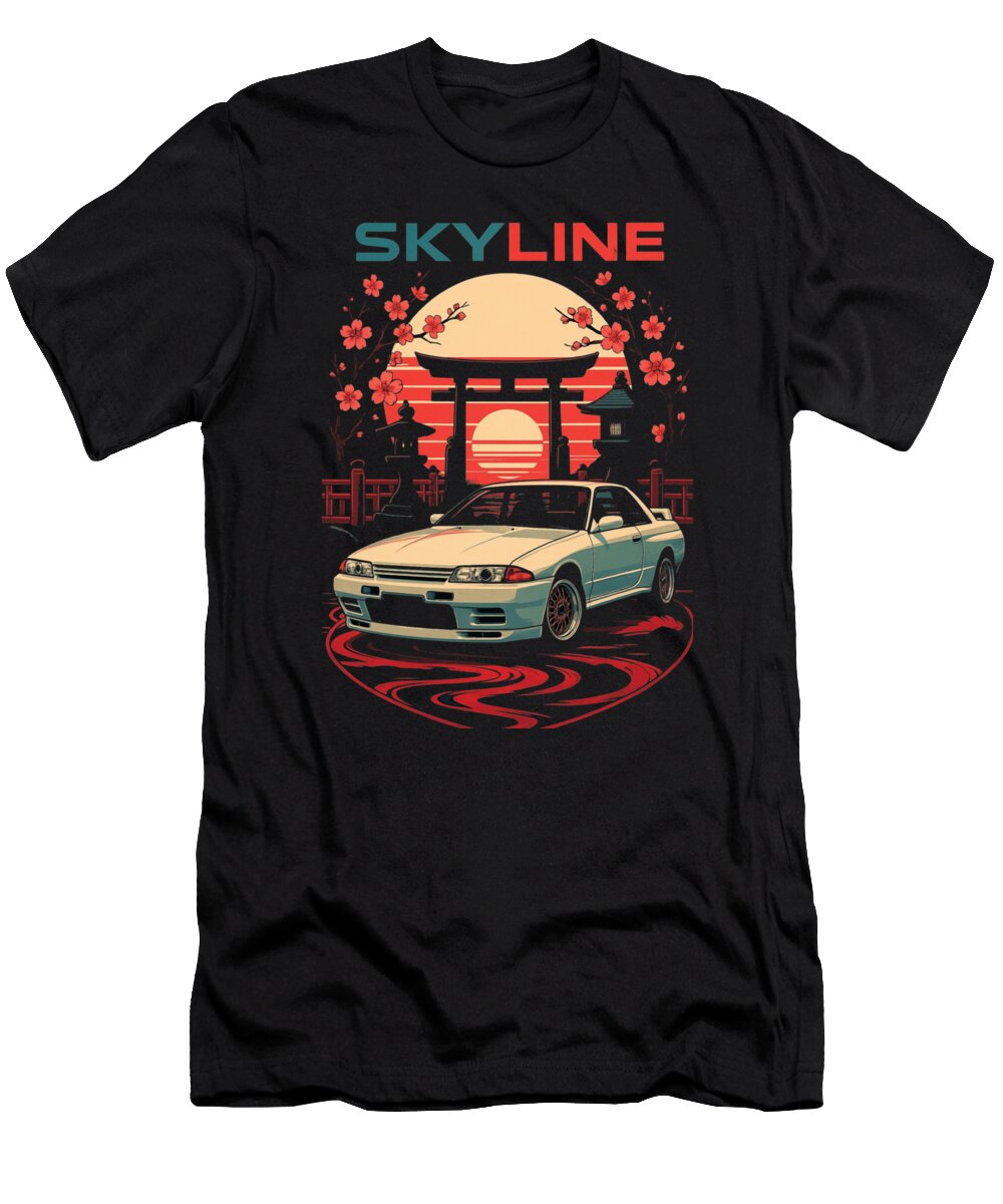 Skyline R32 Gtr Japanese Sunset Drift Art Jdm Thompson Amelia T-Shirt