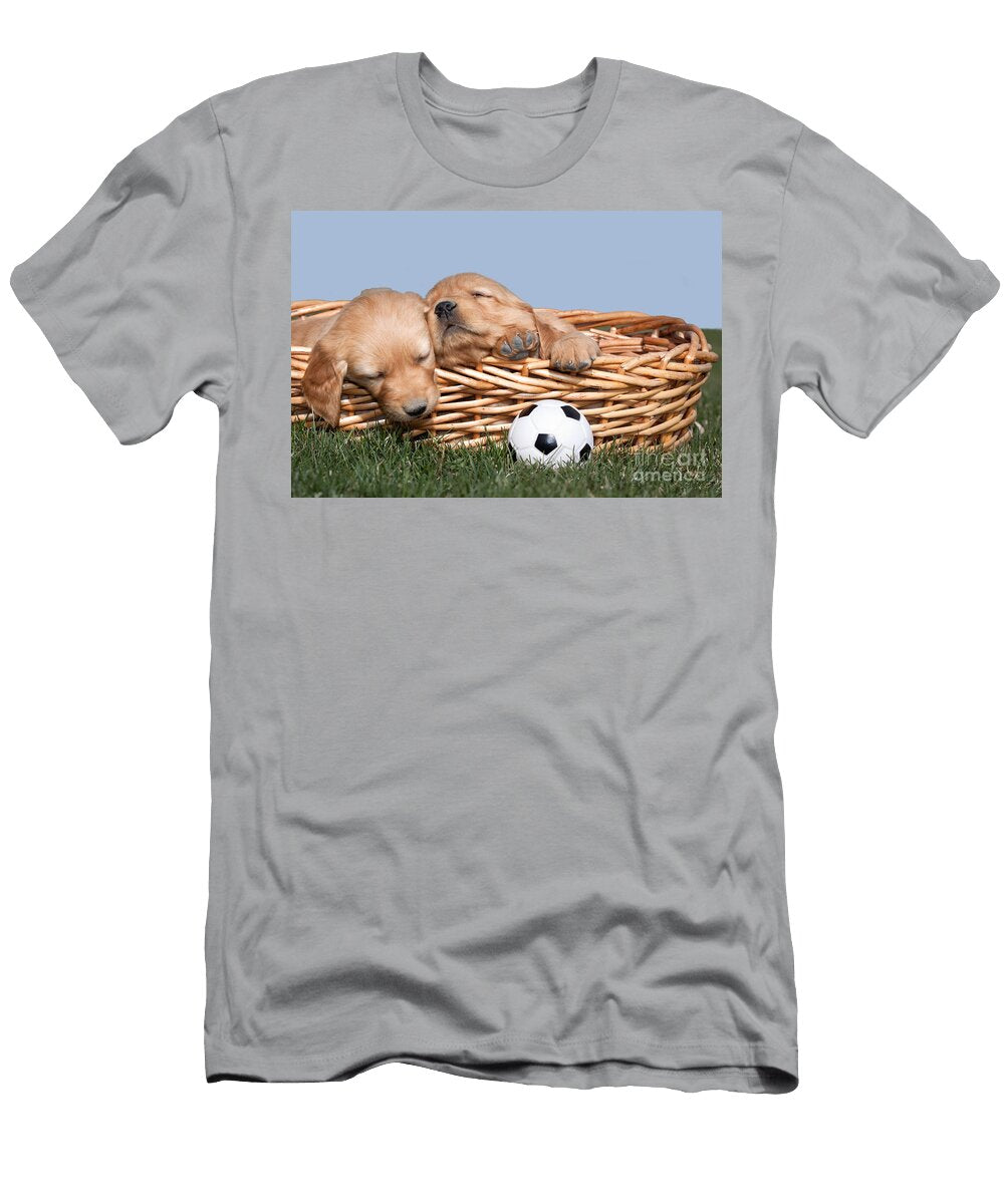 Sleeping Puppies in Basket and Toy Ball Cindy Singleton T-Shirt